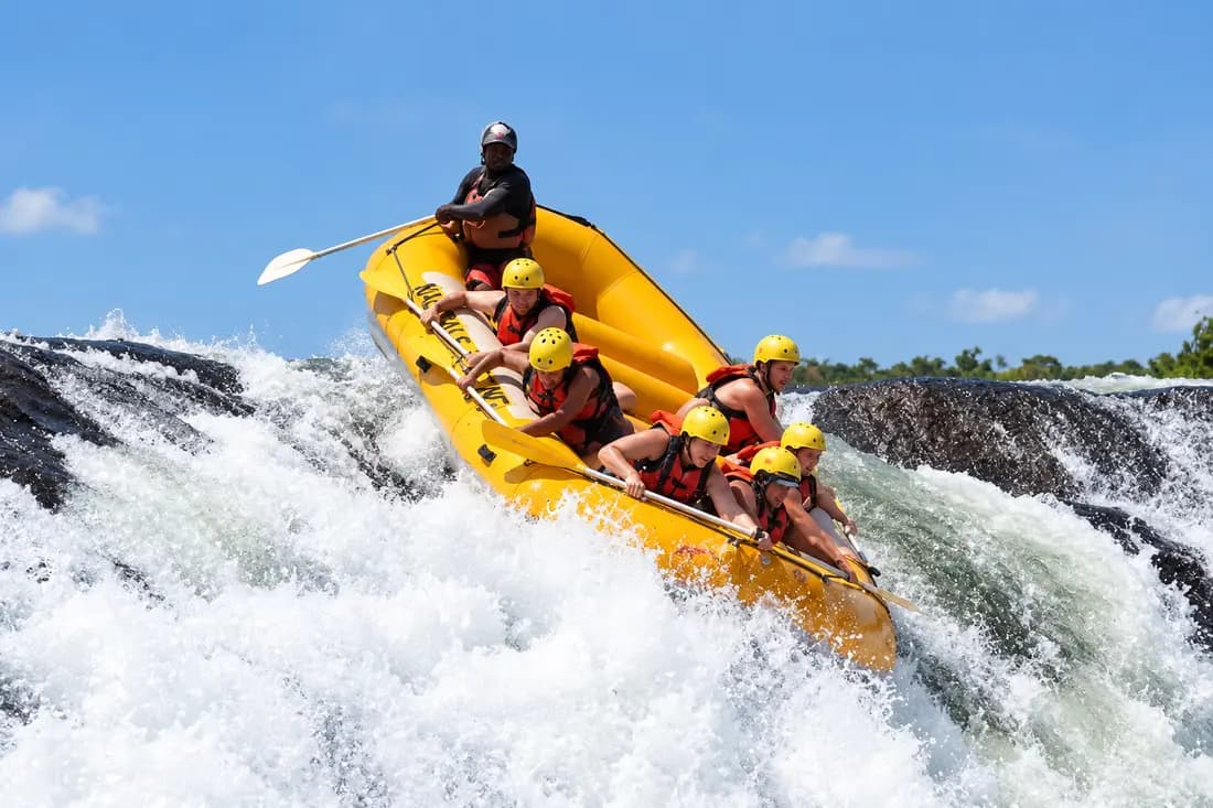 A rafting group on whitewater in Uganda